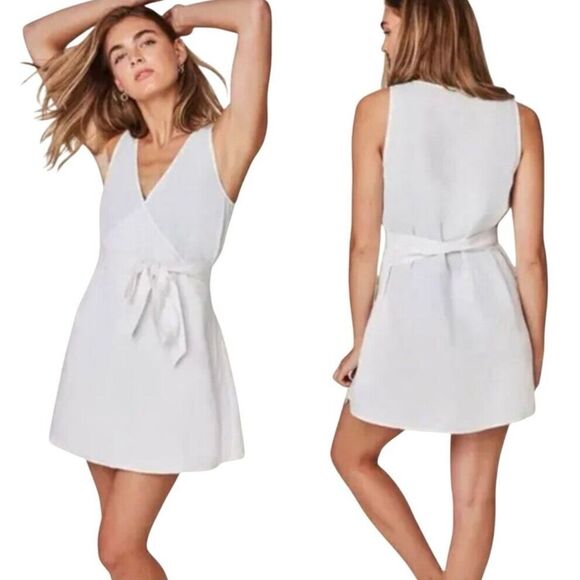Andie Cacela Coconut Off White Linen Rayon Sleeveless Wrap Mini Dress NWT - Picture 1 of 16